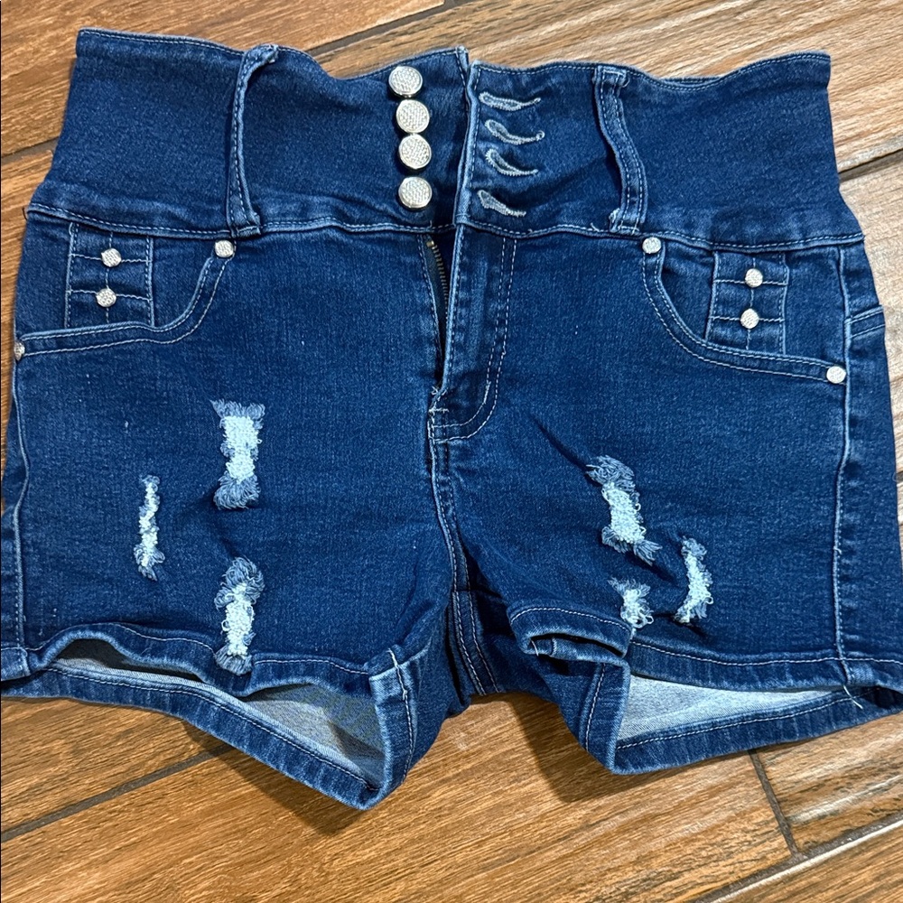 High-Waisted Distressed Denim Shorts